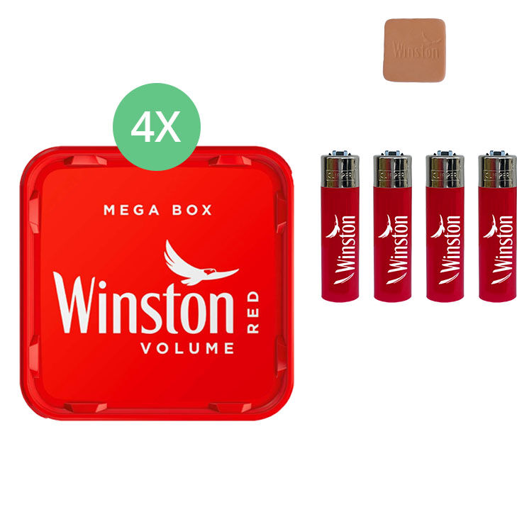 Winston Mega Box 4 x 140g mit Clipper Feuerzeugen