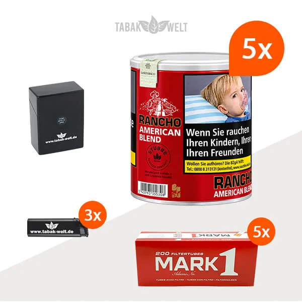Rancho American Blend – 5 Dosen mit je 1.000 King-Size-Hülsen und Etui