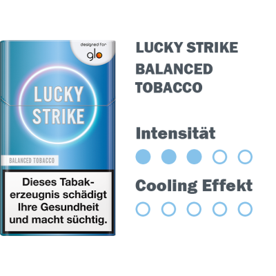 Die Lucky Strike for Glo Balanced Tobacco mit Info