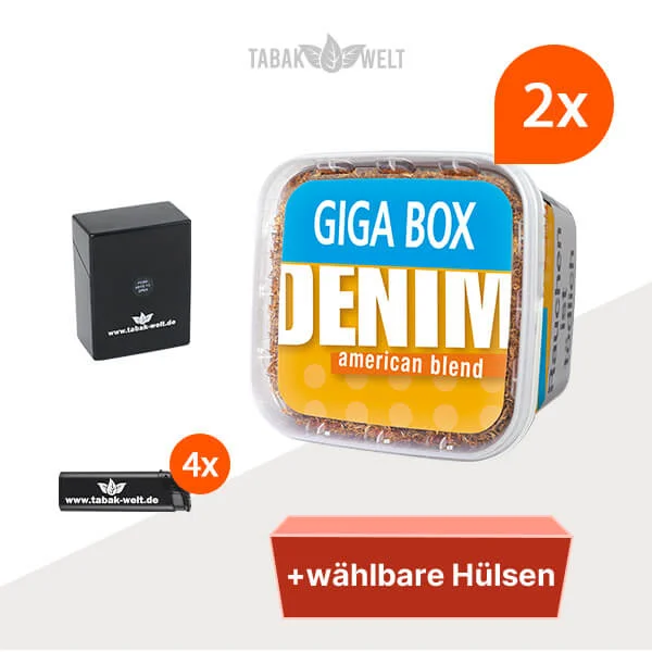 Denim Blend Volumentabak 2x Giga Box mit wählbaren Hülsen
