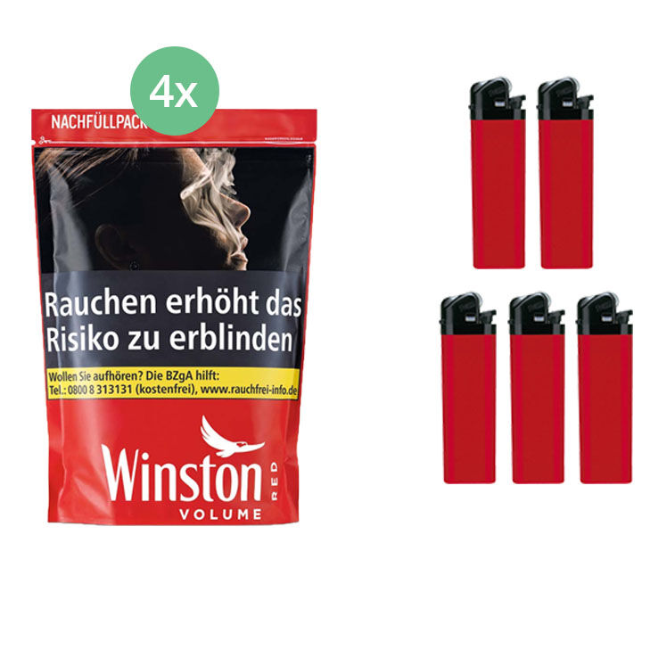 Winston Red 4 x 113g mit Feuerzeugen