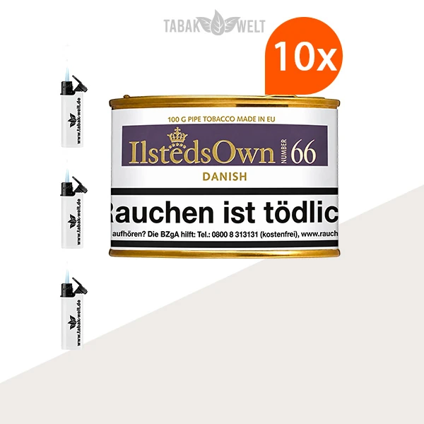 Ilsted Own Mixture No. 66 Pfeifentabak 10er-Dosenpackung mit Feuerzeugen