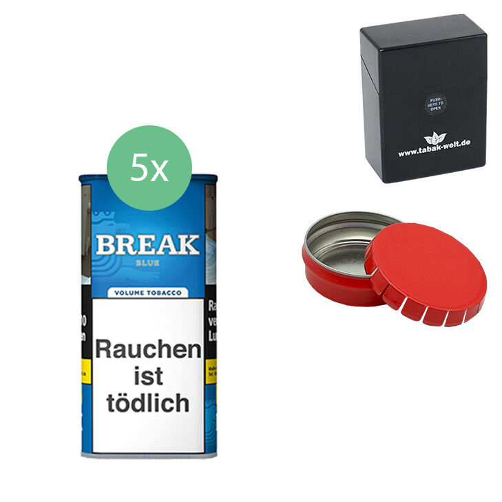 Break Volumentabak Blue / Blau 5 x Dose mit Aschenbecher