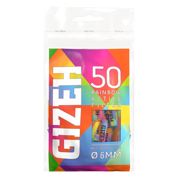 Gizeh Rainbow Aktivkohlefilter im Beutel mit 6mm Durchmesser (50 Stück)