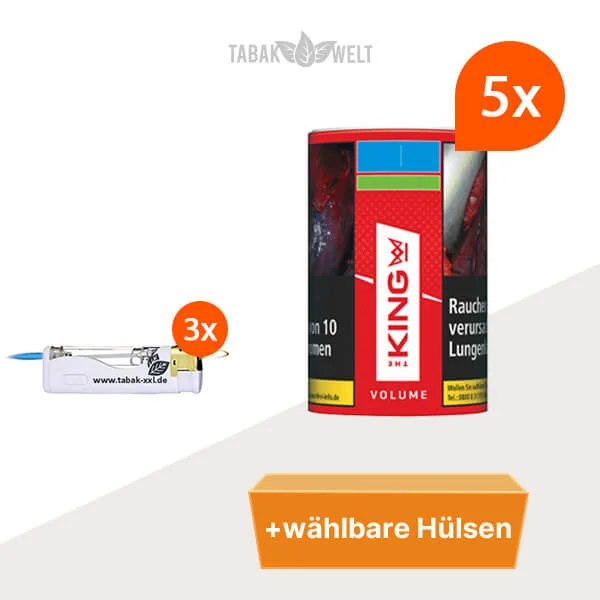 5x-king-volumentabak-dose-mit-wahlbaren-huelsen-und-ledfeuerzeug-tw