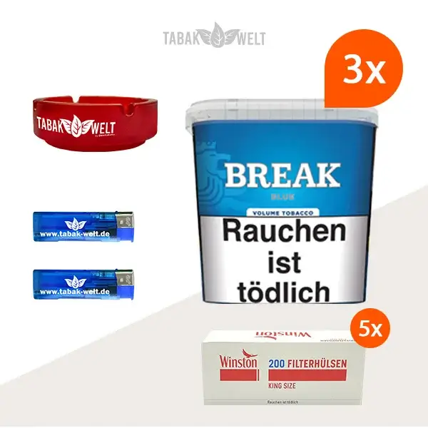 break-blue-volumentabak-3x-giga-box-mit-1000-king-size-huelsen-und-feuerzeugen