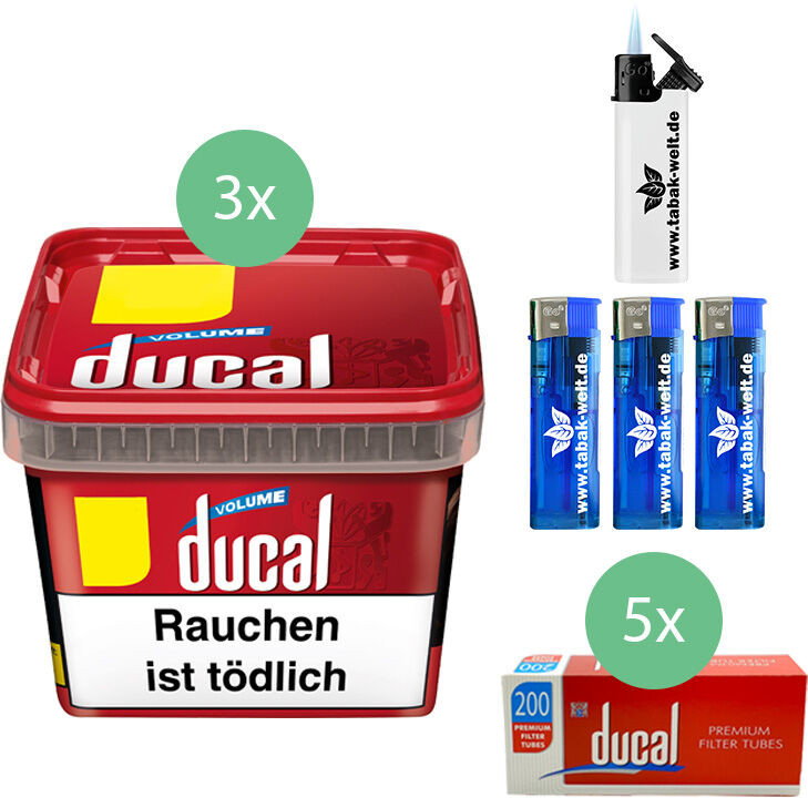 Ducal Tabak 3 x Eimer mit 1000 King Size Hülsen