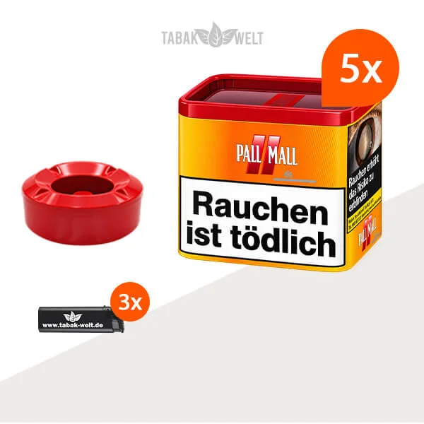 Pall Mall Volumentabak Allround Red 5 x Dose mit Windaschenbecher