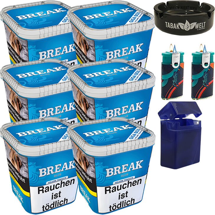 Break Tabak Blue 6 x Giga Box mit Glasaschenbecher