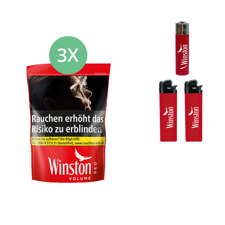 Winston Red 3 x 113g mit Feuerzeugen