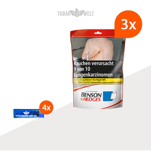 Benson und Hedges Volumentabak 3x Beutel mit Feuerzeugen