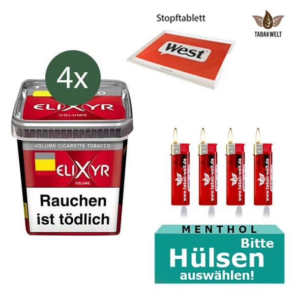 Elixyr Volumentabak Red 4 x Eimer mit wählbaren Filterhülsen Elixyr Volumentabak Red 4 x Eimer mit wählbaren Filterhülsen