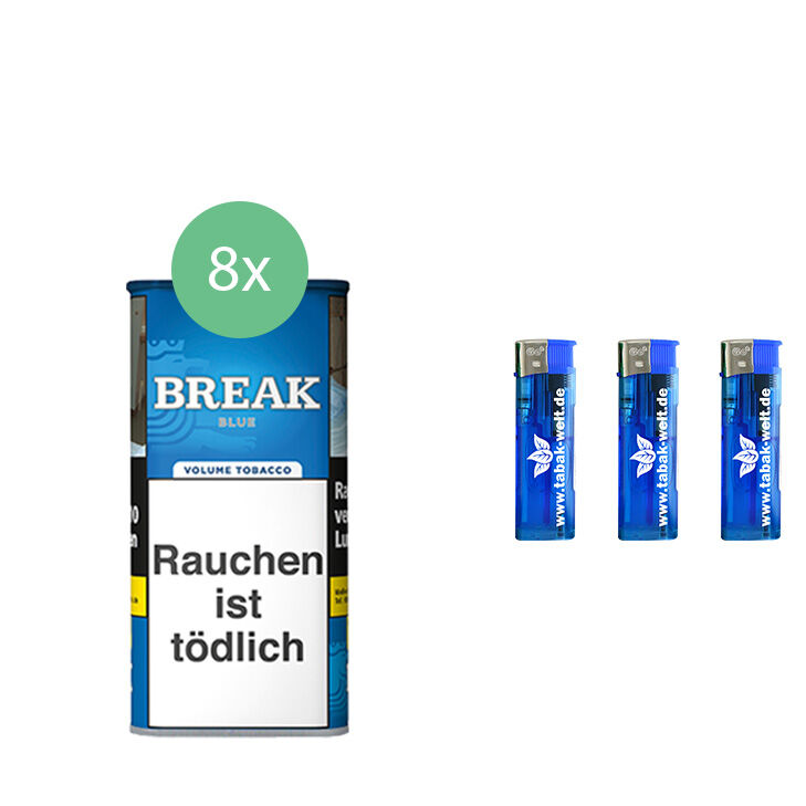 Break Blue / Blau 8 x 100g mit Feuerzeuge