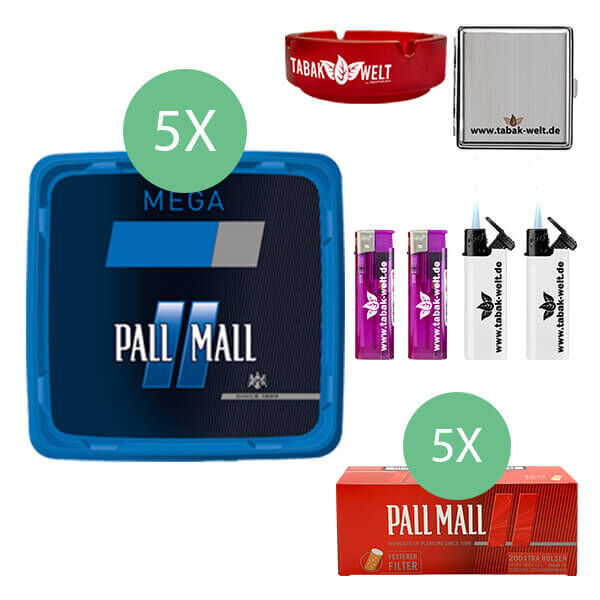5 x pall mall blau volumentabak mit1000 pall mall red hülsen