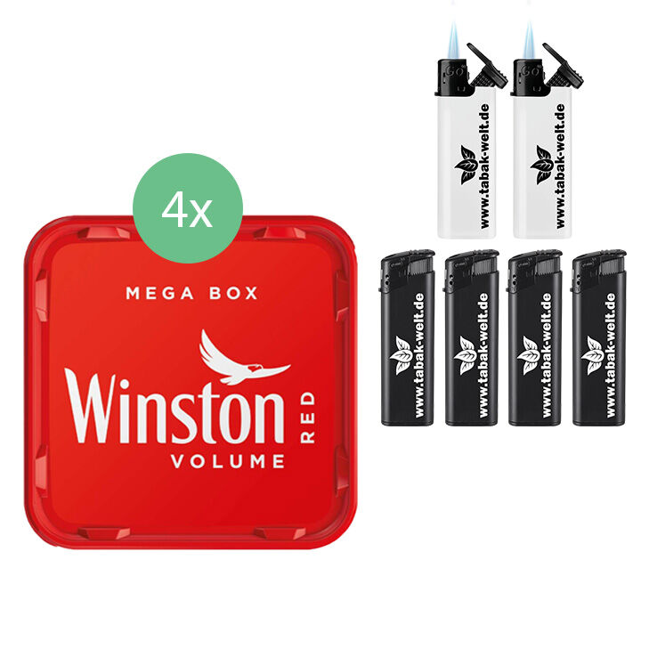 Winston Tabak 4 x Mega Box mit Sturmfeuerzeugen 