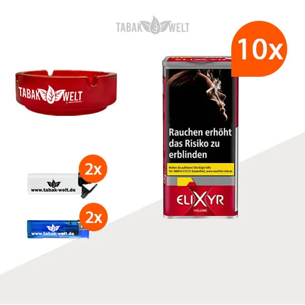 Elixyr Red Volumentabak 10x Dose mit Glasaschenbecher Elixyr Red Volumentabak 10x Dose mit Glasaschenbecher