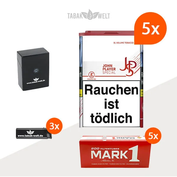 JPS XL Red Volumentabak 5x Dose mit 1000 King Size Hülsen und Etui