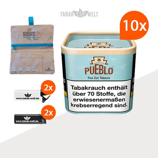 pueblo-blue-feinschnitttabak-10x-dose-mit-sioux-tabaktasche pueblo-blue-feinschnitttabak-10x-dose-mit-sioux-tabaktasche