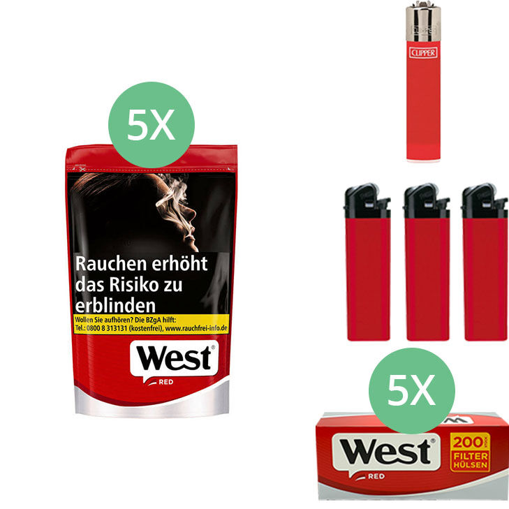 West Tabak XL Red 5 x Beutel mit 1000 Hülsen