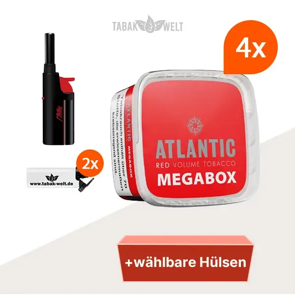 Atlantic Red Premium Volumentabak 4x Mega Box mit wählbaren Hülsen