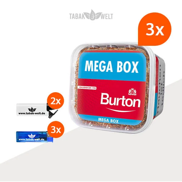 Burton Red Volumentabak 3x Mega Box mit Feuerzeugen