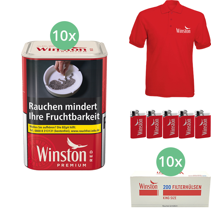 Winston Premium Red 10 x 70g mit 2000 Hülsen