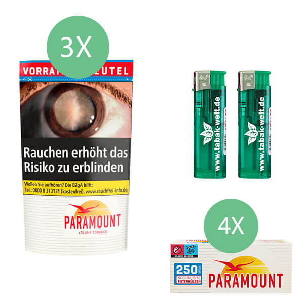 3 x Paramount Tabak Beutel mit 1000 Paramount Extra Hülsen