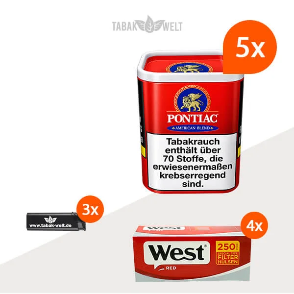 Pontiac American Blend Tabak 5x Dose mit 1000 Special Size Filterhülsen