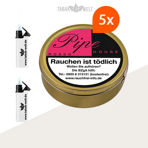 Pipe House Rosso 5er-Dosenpackung mit Feuerzeugen