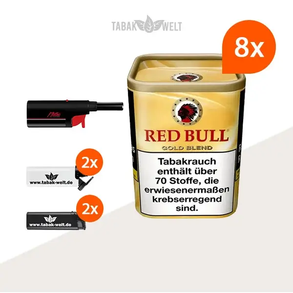 red-bull-gold-blend-feinschnitt-tabak-8x-dose-mit-stabfeuerzeug