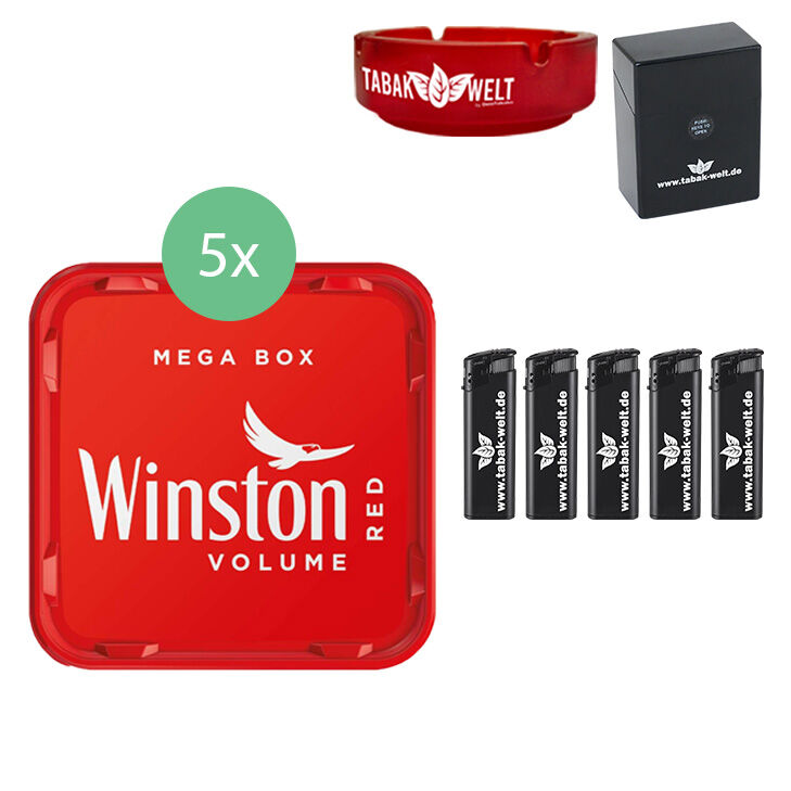 Winston Tabak 5 x Mega Box mit Glasaschenbecher