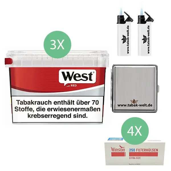 West Tabak Red 3 x Mega Box mit 1000 Extra Hülsen