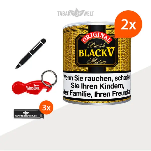 Danish Black V Pfeifentabak – 2 Dosen mit Feuerzeugen