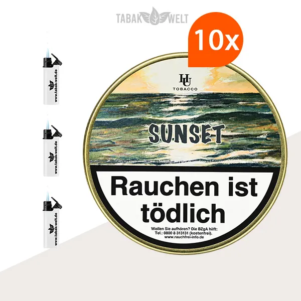 HU Tobacco Sunset Pfeifentabak – 10 Dosen mit Feuerzeugen