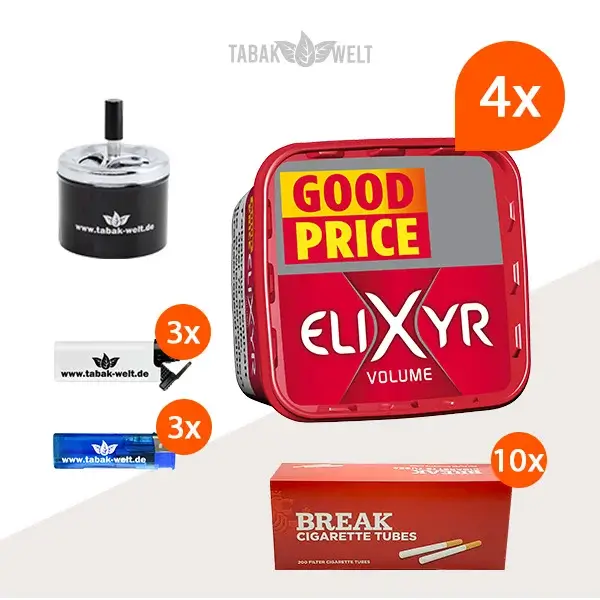 Elixyr Volumentabak Red 4 x Eimer mit 2000 Hülsen und Drehaschenbecher