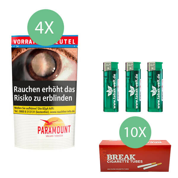 4 x Paramount Tabak Beutel mit 2000 Break Hülsen