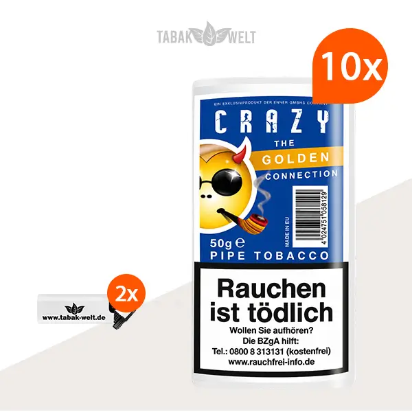 Crazy Golden Honey Pfeifentabak 10 x Pouch mit Feuerzeugen im Set