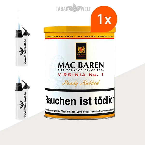 Mac Baren Virginia No. 1 Pfeifentabak – 1 große Dose mit Feuerzeugen