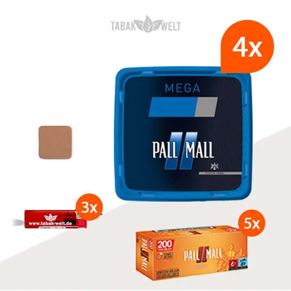 Pall Mall Tabak Blau 4 x Mega Box mit 1000 Allround Extra Hülsen Pall Mall Tabak Blau 4 x Mega Box mit 1000 Allround Extra Hülsen