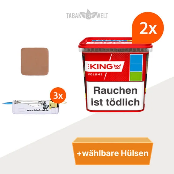King Red Volumentabak 2x Mega-Box mit wählbaren Hülsen und LED-Feuerzeug 