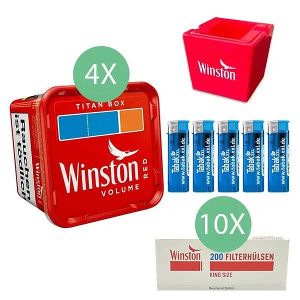 Winston Volumentabak 4 x Titan Box mit 2000 Winston King Size Hülsen 