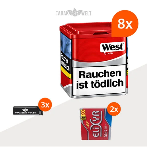 West Red Volumentabak 8 x Dose mit 1100 Filterhülsen