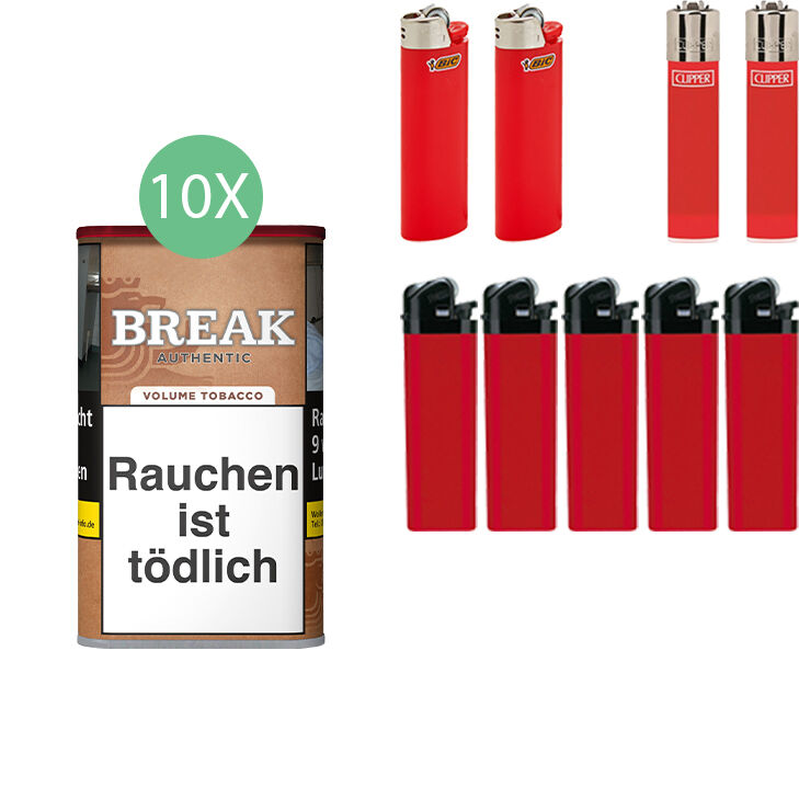 Break Authentic Tabak 10 x Dose mit Feuerzeugen