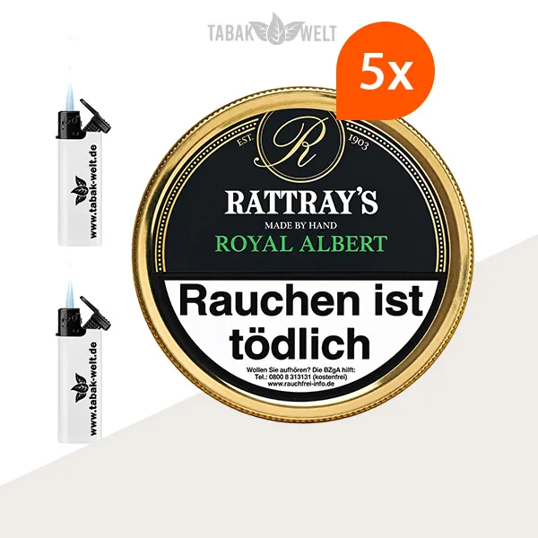 Rattray’s Signature Collection Royal Albert Pfeifentabak, 5er-Box mit Feuerzeugen