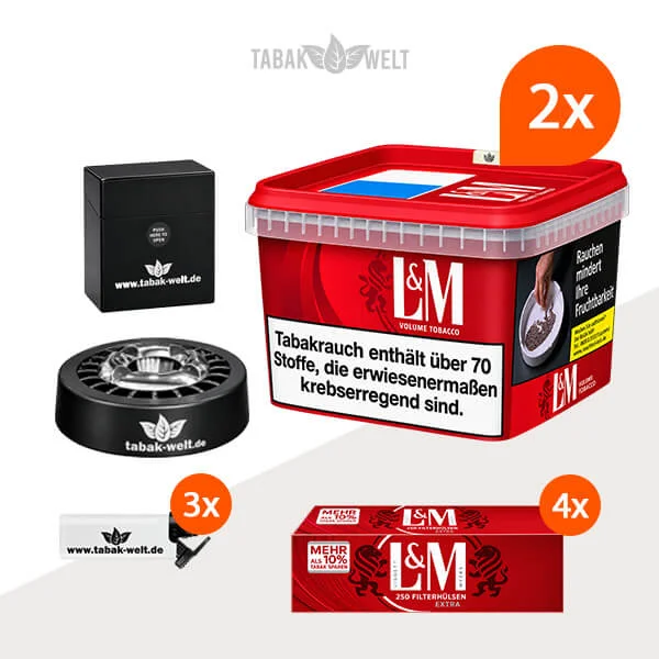 L&M Volumentabak 2x Giga Box mit 1000 Red Extra Filterhülsen und Etui