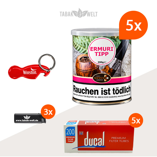 Ermuri Tipp Pfeifentabak 5 x Dose mit 1000 Hülsen