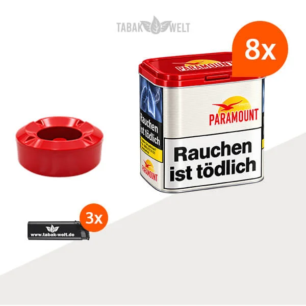 Paramount Red Volumentabak 8 x Dose mit Aschenbecher und Feuerzeugen