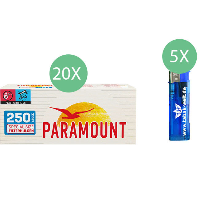 Paramount Special Size Filterhülsen 20 x 250 mit Feuerzeugen