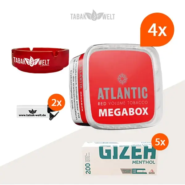 Atlantic Red Premium Volumentabak 4x Mega Box mit 1000 Menthol Hülsen