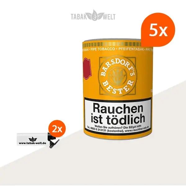Barsdorf´s Bester Aromatic Mixture Pfeifentabak 5x Dose mit Sturmfeuerzeug Barsdorf´s Bester Aromatic Mixture Pfeifentabak 5x Dose mit Sturmfeuerzeug